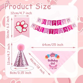 Dog Birthday Party Decoration with Dog Bandana, Dog Birthday Bandana Hat Banner Set, WOOF Balloons Happy Birthday Banner Paw Print Balloons for Pet Decorations (Pink)