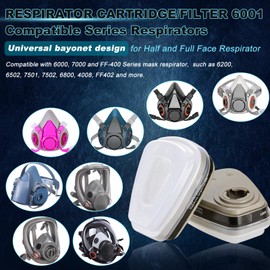 6001 Filter Cartridges for Respirator, Respirator Cartridges & Filters - Against Dust/Organic Vapors/Chemical, Respirator Filters for 6200, 6502, 7502, 6800 Series
