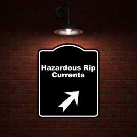 Hazardous Rip Currents Black Sign Arrow Up Right Aluminum Composite Sign 15 x 18 inches