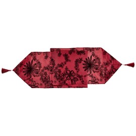 Violet Linen Silky Bloom Daisy Flower Pattern, Faux Silk Polyester Fabric, with Tassles, Kitchen Dining, Banquet, Dining Room Decor, Burgundy, 13 Inch x 70 Inch, Rectangular, Decorative Table Runner