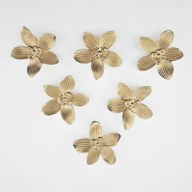 YEMCHI 6 Pack Brushed Gold Flower Cabinet Knobs, 60mm/ 2.36" Kitchen Gold Drawer Pulls, Bathroom Zinc Petal Handles for Dresser Drawer, Decoration Knob of Cupboard Furniture Hardware (6 Flower)