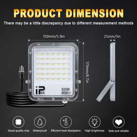 Willpower 2X 50W Flood Lights Outdoor,5000LM Bright Floodlight with Plug 110V Outdoor Work Light IP66 Waterproof LED Security Light 6000K Daylight White Exterior Lights for House Yard Patio Parking