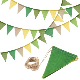 Bunting Green 4 m, Bunting Fabric, Outdoor Linen Bunting Garland, Weatherproof Birthday Garland, Garden Bunting Decoration for Wedding, Children's Room, Christening Party, Pack of 3