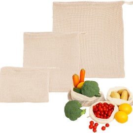 EVANTHI Reusable Produce Bags Set of 3 – Durable Mesh Bags in S M L Sizes for Organizing Fruits, Vegetables & Groceries – Washable and Breathable