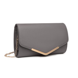 Miss Lulu Clutch Women's Evening Bag Elegant Chain Bag Women's Bag Clutch Bag Handbag Wedding Shoulder Bag Girls Small Shoulder Bag, Grey-leather, Elegant