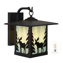 HomeBeauty WL0008 Tiffany Style Outdoor Wall Light Fixture Stained Glass Exterior Waterproof Wall Sconce Lamps for Balcony Aisle Hallway 9X11X11 Inches, Bulb Included (Moose)