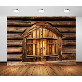 CORFOTO 5x3ft Vintage Wooden Door Backdrop Abandoned Barn Door Photography Background Rustic House Entrance Logs Wall Photo Backdrop Kids Birthday Baby Shower Party Banner