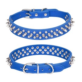 Pimaodog Spiked Studded Dog Collar, Adjustable Soft Leather Puppy Collar for Small Medium Dogs Bulldog Pitbull Mastiff Poodle Boxer (XS, Dark Blue-2)