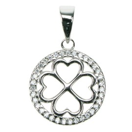 925 Sterling Silver Four Leaf Clover Crystal Cubic Zirconia Pendant with 18" Chain in Gift Box
