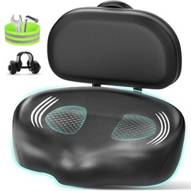 Oversized Bike Seat, Bicycle Seat for Women Men Extra Comfort Wide, Comfortable Universal Fit for Peloton Bikes, Exercise Stationary Mountain Bike Seats Cushion (Black Backrest)
