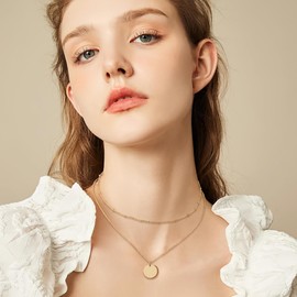 ALEXCRAFT Layered Chain Gold Silver Women Men with Pendant 14 Carat Gold-Plated Necklace Fashion Jewellery Gift for Her Women Girlfriend Mum, Gold