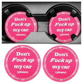NYTKL 2 PCS Bling Car Cup Coasters, 2.75 Inch Non-Slip Crystal Rhinestone Car Cup Holder Insert Coaster, Universal Car Drink Mat for Women Men, Vehicle Interior Accessories (Rose Red)