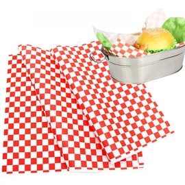 VASANA 100 Sheets Red and White Checkered Food Wrapping Papers 12x12 inch Sandwich Paper Wrap Dry Wax Paper Serving Basket Liners Deli Paper for Restaurants Barbecues Picnics