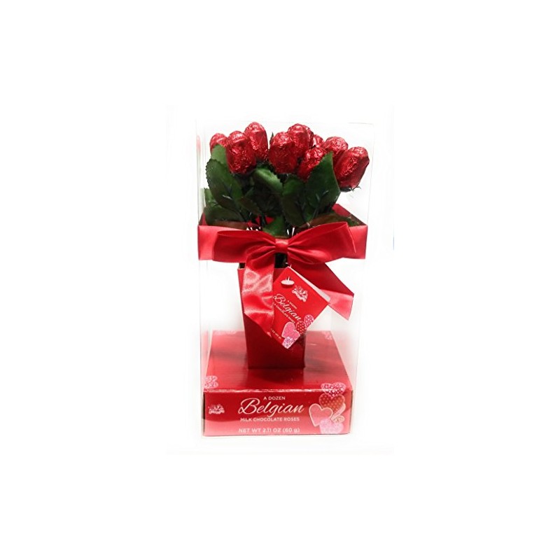 One Dozen Belgian Milk Chocolate Roses in Gift Box