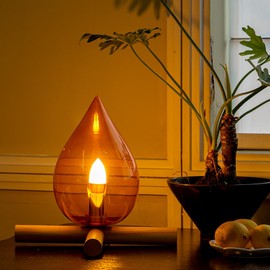 HEQET Campfire Table Lamp, Funky Lamps Cute Orange Glass Shade with Wooden Base, Unique Novelty Retro Cozy Night Light for Bedroom, Living Room, Or Cabin Decor – Warm Ambient Vintage Lighting