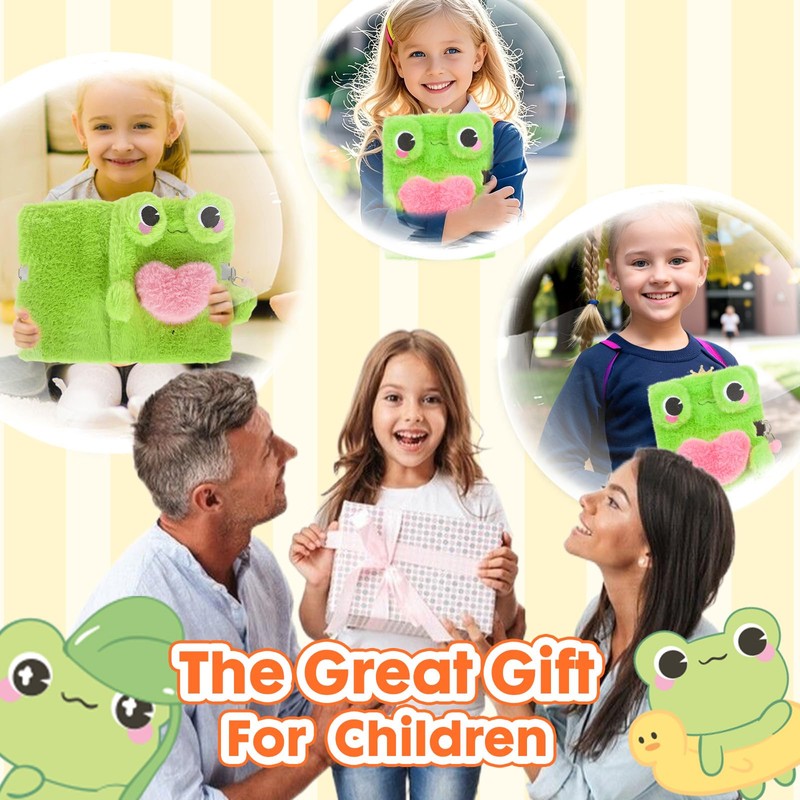 Frog Diary for Girls with Lock, Plush FrogToys Gift for