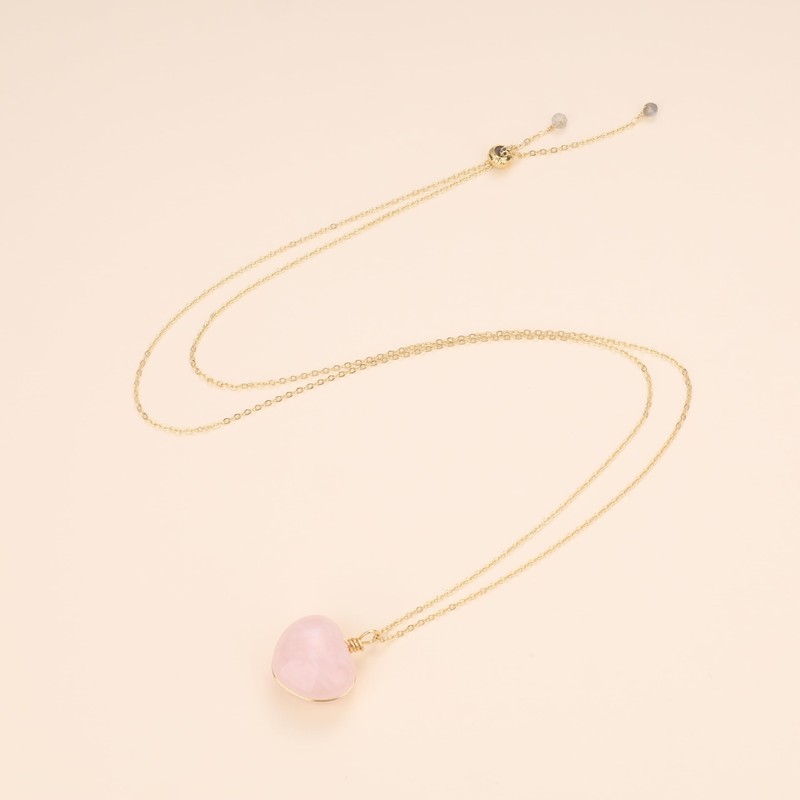 COAI Women's Gemstone Heart Pendant, Copper Rose Quartz copper, Quartz