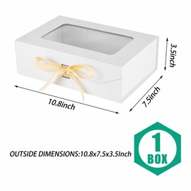PLINJOY White Gift Box for Presents with Ribbon 10.8x7.5x3.5 Inches Clear Gift Box with Window Magnetic Closure Gift Boxes with Lids