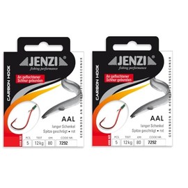 Set of 2 packs of tied eel hooks by Jenzi, (10 pieces) on braided line leader ready + free Petri heil! sticker (hook size 8)