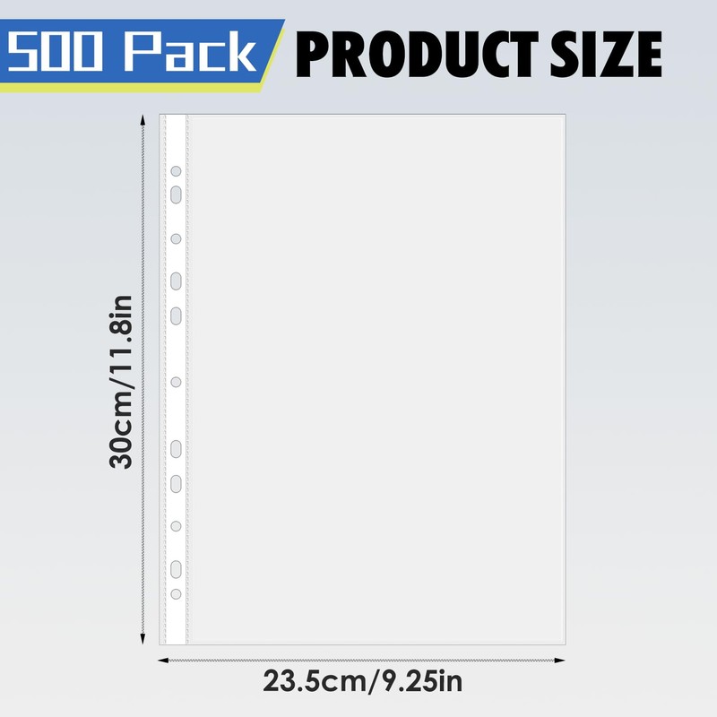 Cptoion 500 Pack Clear Page Protectors, A4, Top Loading