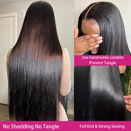 Weeybay Real Hair Wig, Straight Human Hair Wig, Glueless Wear and Go 4 x 1 Lace Closure Wigs, Women's Natural Black Colour with Baby Hair, Bleached Knot for Woman, 51 cm