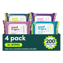 goodwipes Flushable Butt Wipes - Extra Large Adult Wet Wipes For Women & Men - Bathroom Essentials - Sewer & Septic Safe - Variety Pack, 200 Count (4 Packs)