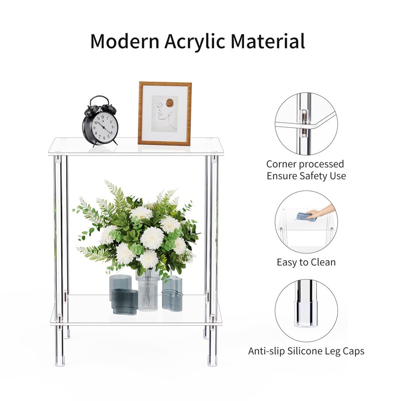 Bkemiy Clear Acrylic Side Table, 2-Tier End Table for Living