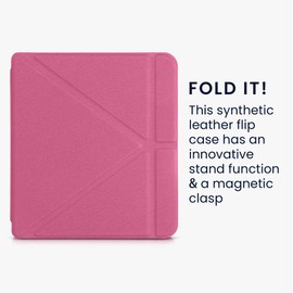 kwmobile Origami Case Compatible with Kobo Libra 2 Case - Slim PU Leather Cover with Stand - Neon Pink