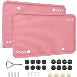Porta Placas para Auto,2PCS Marco de Matrícula de Silicona,Portaplacas para Auto Universal,Antióxido,Antivibración,Resistente a la Intemperie,Soportes para Matrícula con Accesorios de Montaje(Rosa)