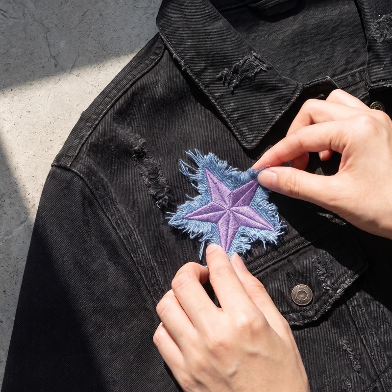 3pcs Denim Star Iron on Patches, 2.55in, Purple