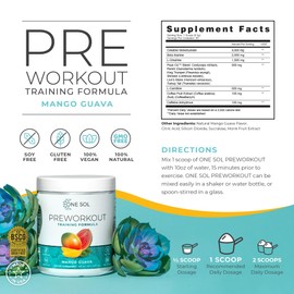 One Sol Pre-Workout for Women, Enhanced Pump & Focus, No Jitters Or Crash, Natural Ingredients, 100% Vegan, Gluten Free & Soy Free, (Mango Guava)