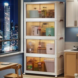 5-Layer Large Foldable Storage Box with Wheels and Lid - Spacious Double Opening Container for Clothes, Snacks, Toys, Books, and Office Supplies - Portable, Collapsible, and Easy to Assemble for Home and Outdoor Use - Color: default, Size: 50cm/19.68in (