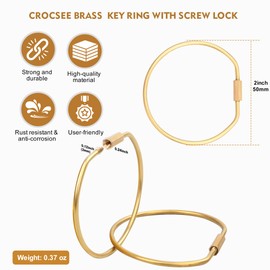 CrocSee 6 Pack Brass Purse Bag Chram Rings Clip (Diameter 2''), Gold Keychain Ring Organizer with Screw Lock, Threaded Locking Keyring Holder