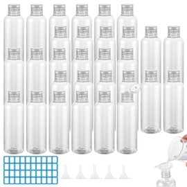 VIDETOL Pack of 30 Travel Bottles for Filling, 100 ml Bottles Hand Luggage, Transparent Plastic Bottles for Filling with Funnel and Labels for Shower Gel, Shampoo, Lotion