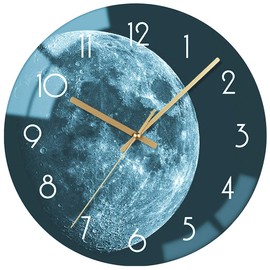 VIKMARI Glass Earth Pattern Wall Clock 12 Inch Silent Non Ticking Sweep Movement Dark Green Round Wall Clocks, Decorative for Kitchen, Living Room, Bedroom, Bathroom, Hallway, Office