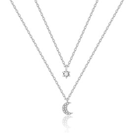 SeanLov Sterling Silver Crescent Moon Star Necklace Fine Cubic Zirconia Material Simple Fashion Moon Pendant Necklace, Valentine's Day, Birthday, Mother's Day Gifts for Women, Wives and Mothers