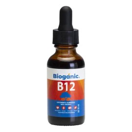 Bioganic Vitamina B12 Líquida Sublingual, Vegana, Sin Azucar, Sin Gluten, Sabor Arándano, 120 Tomas en Envase de 30 mL 12 Mcg Por Toma  Rinde Hasta 4 