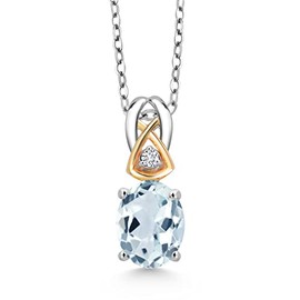 Gem Stone King 8X6MM Oval Gemstone Birthstone and White Lab Grown Diamond Pendant Necklace For Women | 925 Sterling Silver and 10K Yellow Gold | With 18 Inch Chain