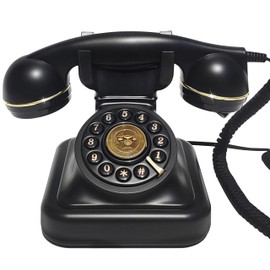 FiayaCom Vintage landline Phone Retro Corded Telephone, Classic Design Desk Phone,Old Fashioned Dial Button Phone with Redial Function, for Home Office Hotel（Black）