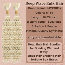 Deep Bulk Hair For Braiding Hair 613# 24inch Wet And Wavy No Weft Quality Synthetic Hair Braiding Extensions For Boho Braids Natural Color 2 Bundles/Pack