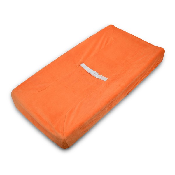 TL Care Heavenly Soft Chenille Fitted Contoured Changing Pad Cover, Orange, for Boys and Girls