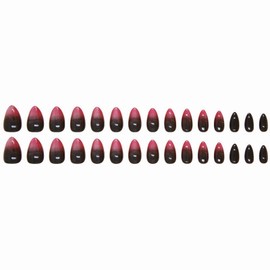 MISUD Press on Nails Short Almond Fake Nails Glossy Glue on Nails Stiletto Acrylic Nails Goth Black Ombre Artificial Nails Hot Pink Cat Eye Stick on False Nails with Design 30 pcs