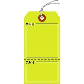 CLAIM CHECK Tags, 2 Parts, Numbered 2 Places, Fluorescent Yellow Cardstock, Looped String, 5.75" x 2.875"- Pack of 25 Tags