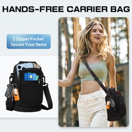 Water Bottle Sleeve with Pocket & Strap - 64 oz Insulated Water Bottles Carrier Bag with Strap, 2 Zip Pockets Neoprene Pouch, Water Jug Holder for Camping Travelling, Flask Accessory Carrying Case