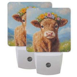 Wamika Highland Cow LED Sensor Night Light Set of 2 Cowboy Farmhouse Farm Table Desk Lamps with Adjustable Brightness Eye-Caring for Home Bedroom Office Parlour