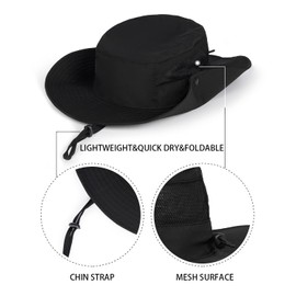 Zylioo Big Heads UV Sun Hats,Cooling Gardening/Garden Hat for Large Heads,Summer Hats for Hiking Camping Fishing Safari Black