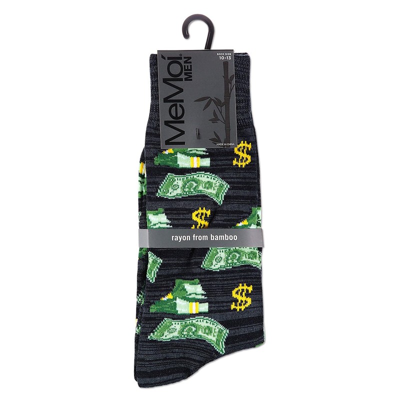MeMoi Money Bags Cash Print Rayon Blend Men's Crew Socks