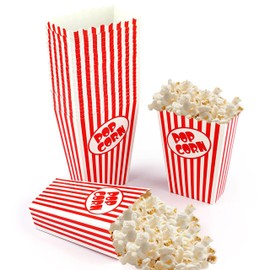 100 Pcs Small Popcorn Boxes for Party 5.5 Inches Tall Red & White Striped Popcorn Bags Mini Popcorn Buckets & Popcorn Bowl for Movie Theater, Home, Carnival Decorations (100)