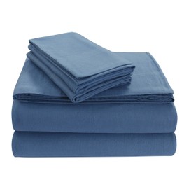 Tribeca Living SOLFL170SSKIDB Solid 5-Ounce Flannel Extra Deep Pocket Dark Blue, King Sheet Set