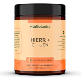 Hierro con Vitamina C. 200 capsulas de 500mg (Más de 6 meses). VitalBotanics. Suplemento Alimenticio Multivitamínico para Hombre y Mujer. Libre de Gluten y Aditivos. Apto Dieta Keto
